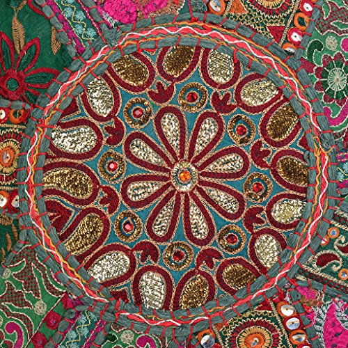 Ethnic Round Floor Cushion Seating Vintage Patchwork Pillow Cover Dark Green Small Throw Pillow Covers 18 x 18 Decorative Decor Seating Seat Pouf Cover Footstool Cotton Embroidered 1 Pc - color: Dark Green