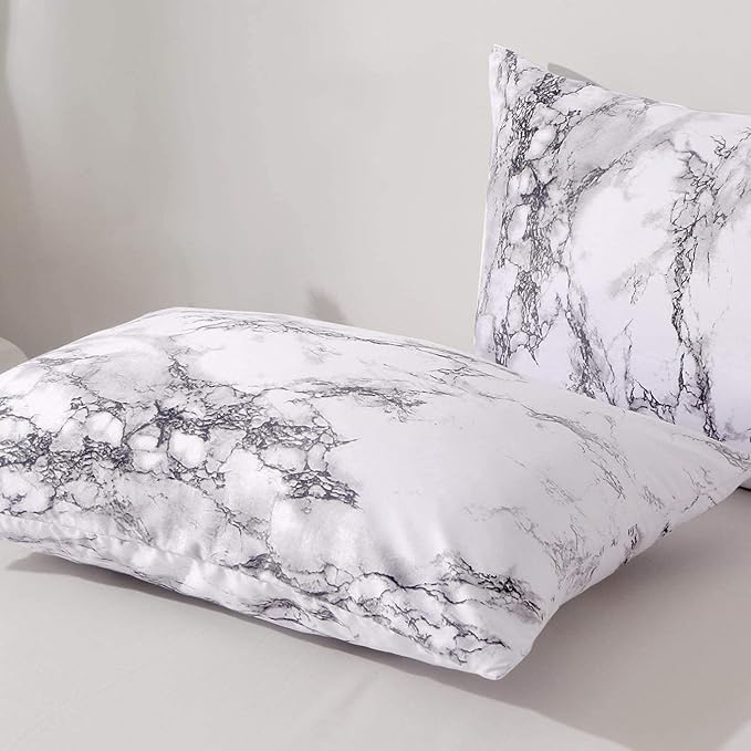 Nanko Marble Pillow Case/Pillow Shams Queen Set of 2, Microfiber Pillow Cases Covers, Soft Comfortable for Home Hotel Bed, Grey White Decorative for Men and Woman, 20 x 30 inch