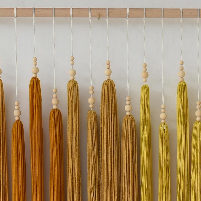 IOWER Macrame Wall Hanging Beads Tassels Decor Boho Yarn Art for Bedroom Living Room or Nursery Aesthetic Bohemian Woven Tapestry for Home 39" W x 45" L