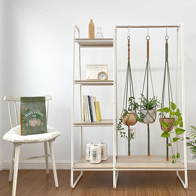 Macrame Kits for Beginners, 3 Set of Plant Hangers DIY Kit: Braided Polyester Ropes 50yds*5mm Forest Green, 20yds*2mm Burnt Orange, 60+Pcs Supplies with Step-by-Step Easy Instructions (GROR)