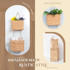 YAHUAN Woven Water Hyacinth Hanging Basket 2-Tiered Rectangular Storage Baskets Over the Door Organizer Hanging Organizer Hanging Wall Basket for Home,Kitchen,Garden, Office (Rectangular)