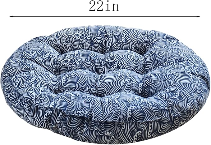 Round Tatami Seat Cushions, Thicken Soft Chair Pad,Cotton Linen Boho India Floor Seat Pillows for Living Room Sofa Bed Balcony Outdoor, 22Inch(Size:1 Count (Pack of 1),Color:Blue and White)