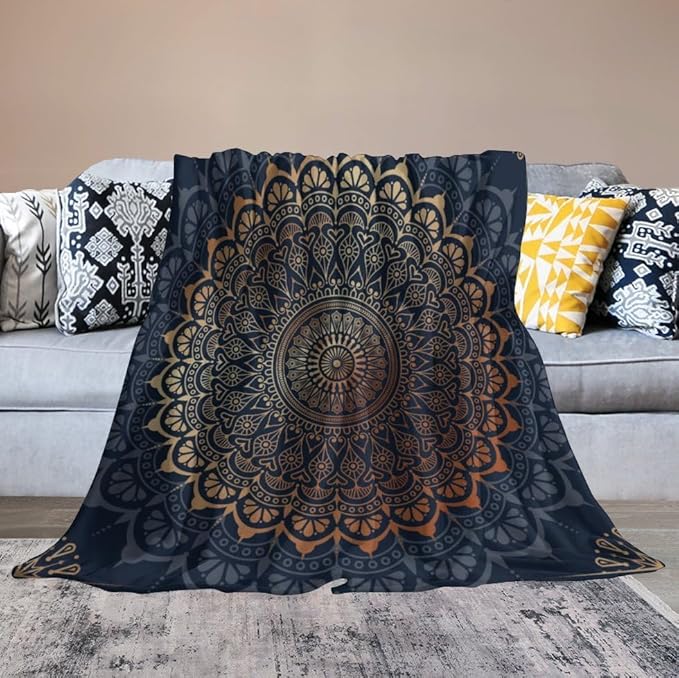 Boho Flower Throw Blanket Mandala Bohemian Aesthetic Paisley Hippie Blanket for Sofa Bed Couch Chair Or Dorm 60"x80"