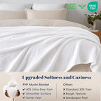 PHF 100% Cotton Muslin Blanket Queen Size 90"x90", 4-Layer Lightweight Gauze Throw, Breathable Cloud-Soft Minimalist Blanket for Bed, Couch, Camping & Baby, White, Ideal Gift