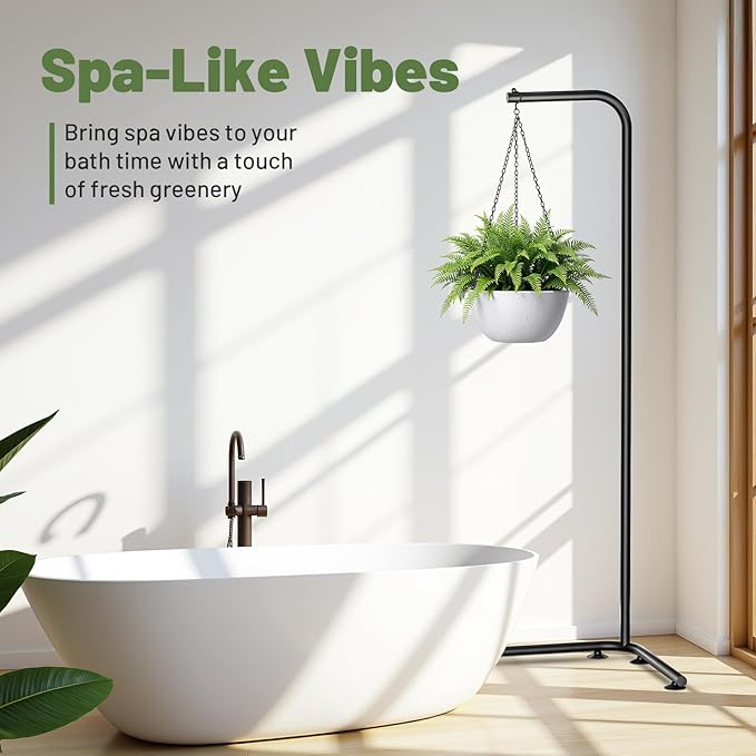 Hanging Plant Stand Indoor, Corner Plant Stands for Indoor Plants, Black Metal Hanging Plant Holder with Suction Base, Standing Plant Hanger for Living Room, Balcony, Garden, Bathroom