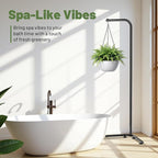 Hanging Plant Stand Indoor, Corner Plant Stands for Indoor Plants, Black Metal Hanging Plant Holder with Suction Base, Standing Plant Hanger for Living Room, Balcony, Garden, Bathroom