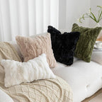 MOOX Rabbit Fur Throw Pillow Covers Decorative Fluffy Soft Fuzzy Plush Luxury Genuine Animal Skin Lumbar Pillow 18"x18" Cushion Cover, Couch-Black
