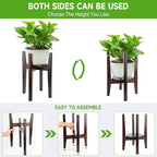 Adjustable Plant Stand with Tray,Indoor Wood Plant Stand Fit 8'' to 12'' Planter,Mid Century Modern Flower Pot Holder Rack(Plant and Pot Not Included)