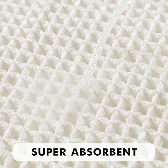 MIULEE Set of 2 Waffle Bathroom Runner Rugs, Boho Bath Rugs Non Slip Washable, Super Absorbent Runner Bath Mats, Rubber Backed Shower Mats for Hallway Bedroom Laundry Room, White, 2'x6'(24x72 Inch)