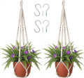 Macrame Plant Hanger 35", Set of 2 No Tassel Hanging Plant Holder, Sturdy Flower Pot Holder with 4 Hooks - Ivory