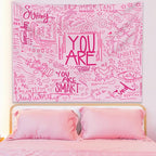 KJHL Quote You Are Wall Tapestry Pink Inspirational Classroom Kids Tapestries Wall Hanging Motivational Positive Affirmations Saying Aesthetic Tapestry for Bedroom Dorm