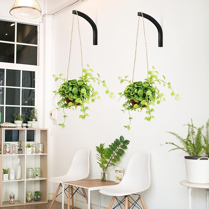 Juexica 4 Pcs Plant Hanger Wooden, 8 Inch Hanging Plant Hooks for Indoors and Outdoor, Wall Mounted Hanging Hook Brackets for Planters Lanterns Wind Chimes and Bird Feeders Patio Decor(Black)