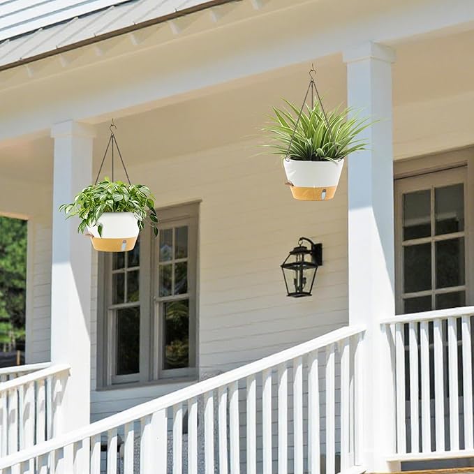 ZMTECH 3 Pack 12 Inch Hanging Planters for Indoor Plants, Large White Self Watering Hanging Planter with Visible Water Level Window & Heavy Duty Chain, Flower Pots for Outdoor Patio
