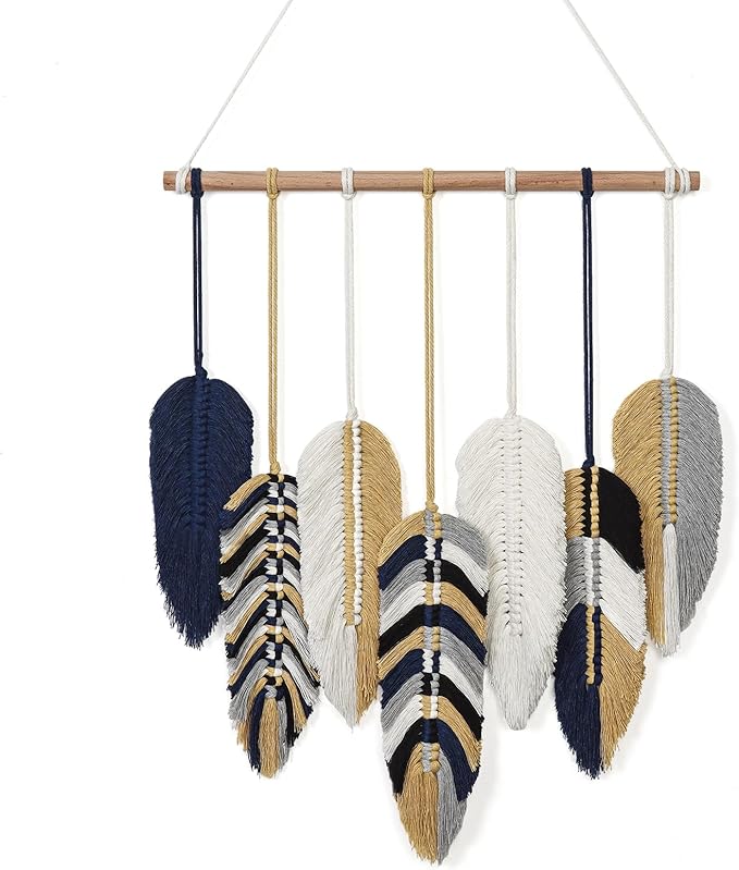 Betylifoy Macrame Leaf Wall Hanging, Boho Wall Decor, Handmade Woven Leaf Feather Boho Tapestry Bohemian Chic Wall Art Decor for Bedroom Living Room Nursery Apartment Backdrop