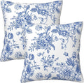 Chinoiserie Blue and White Pillow Covers 18x18 Set of 2, Flower Floral Throw Pillow Covers Outdoor Decorative Pillow Case for Couch Bed Sofa Cushion Home Decor