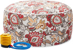 Magpie Fabrics Indoor/Outdoor Inflatable Stool Ottoman Pouf, Water Repellent Round Footrest Footstool with Foot Pump D20 xH9, Portable for Patio Garden Travel Camping or Home, Floral Red Orange