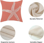 Orange Starfish Pillow Covers 16x16 Inch Set of 2, Nautical Ocean Coastal Coral Throw Pillows Spring Summer Decorations Linen Pillowcase Outdoor Decor Farmhouse Cushion Case for Home Holiday
