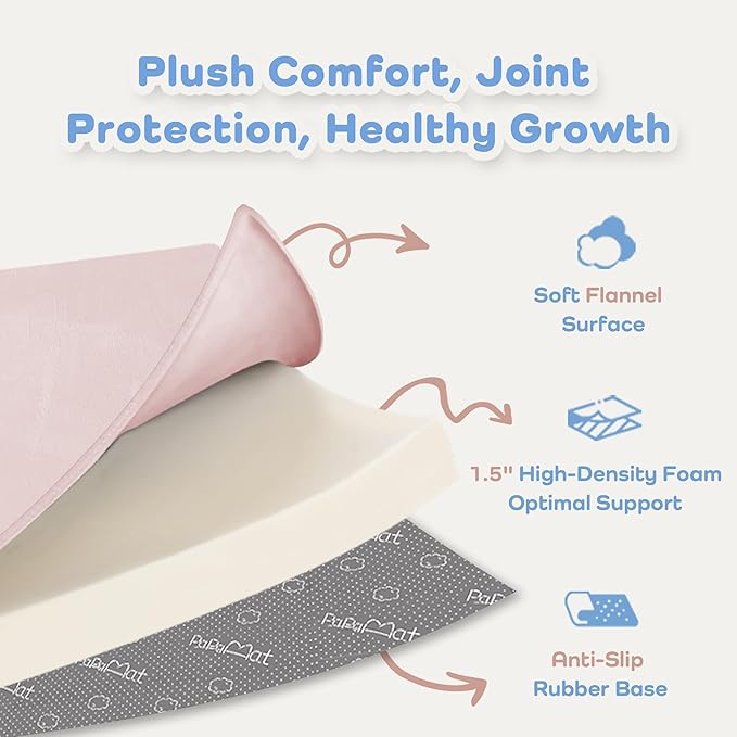 1.5" Thick Baby Play Mat for Floor, 59x79 Playpen Mat, Pro Soft Flannel Foam Mats Toddler Infant Kids Crawling for Nursery Rug Playroom Living Room Waterproof Easy Care Non-Slip (Baby Pink)