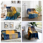 Bohemian Throw Blanket for Couch，Colorful Chenille Tassels Boho Woven Hippie Throw Blankets for Couch Bed Sofa Chair Recliner Loveseat , Bohemian Fringe Tassels Decor Home (Blue, Large 86102Inches)