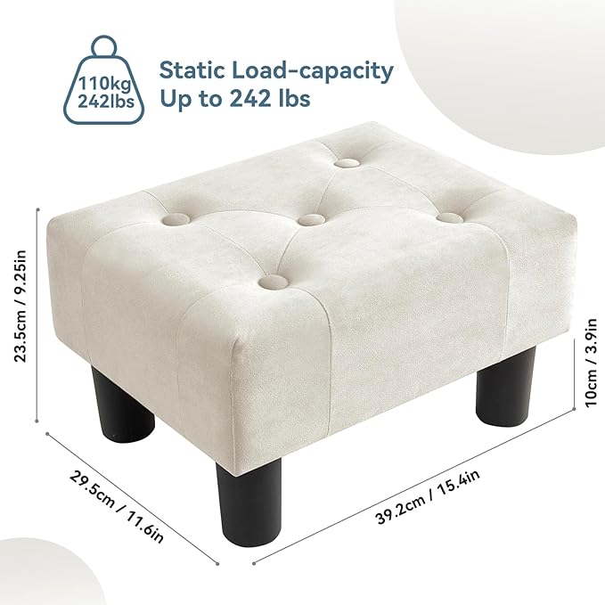 Poofzy Small Foot Stool Ottoman, Velvet Ottoman Foot Rest with Legs, Rectangle Foot Rest for Couch, Footstools and Ottomans Small for Living Room and Entryway (Beige)