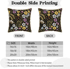 Blue Yellow Purple Floral Soft Velvet Throw Pillow Covers Set of 2 Plant Botanical Flowers Decorative Pillow Covers 18x18 In Vintage Black Pillow Case For Sofa Couch Living Room Farmhouse Home Decor