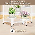 LASZOLA 6 Tiered Plant Stand Indoor Outdoor with Plastic Tray, Corner Folding Tall Flower Display Rack, Modern Plant Holder Shelf for Outdoor Patio Porch Garden Office Living Room, White