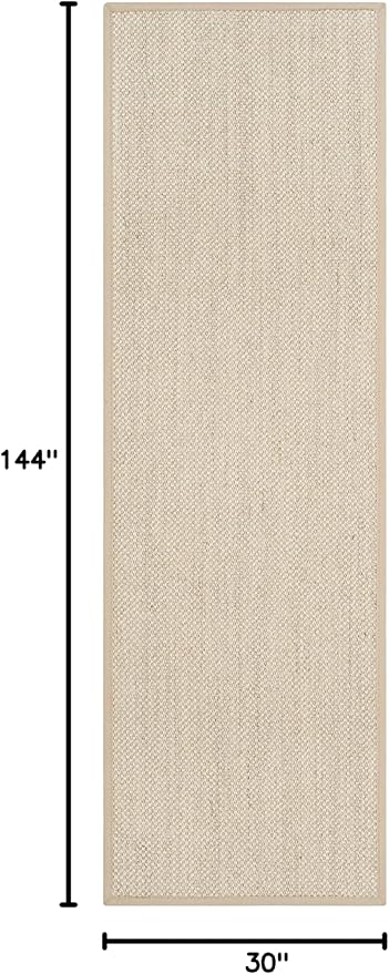 SAFAVIEH Natural Fiber Collection Runner Rug - 2'6" x 12', Marble & Linen Color, Sisal, Woven Design with Border (NF143B)