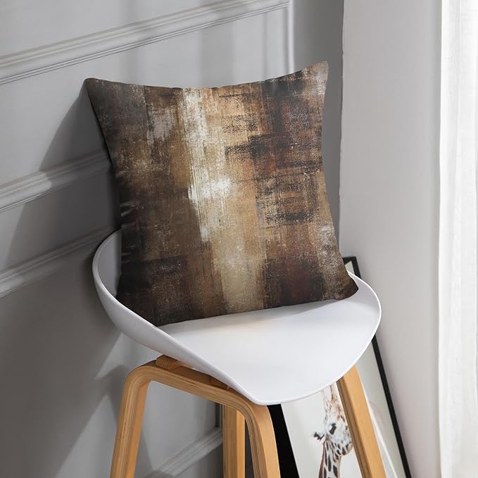 Britimes Throw Pillow Covers Modern Home Art Decor, 20 x 20 Inches Set of 2 Abstract Oil Painting Pillowcases for Bedroom, Living Room, Cushion Couch Sofa, Brown Grey Beige