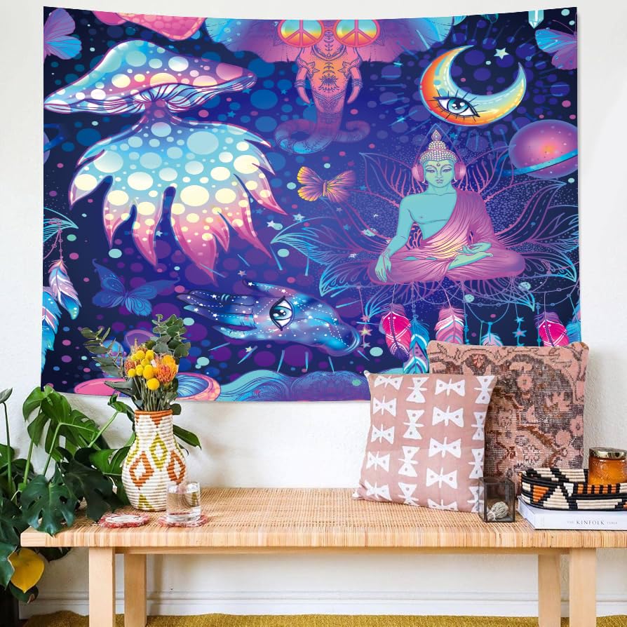 Fantasy Abstract Tapestry Wall Hanging for Bedroom Living Room Mystical Home Decor - color: Buddha Statue, size: 59.1"L x 51.2"W