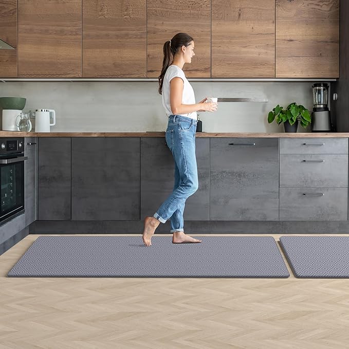Mattitude Kitchen Mat 2PCS Kitchen Rugs Cushioned Anti-Fatigue Rug Waterproof Standing Desk Mat Kitchen Mats for Floor Kitchen Rug Set for Kitchen, Sink, Office 17.3"×30"+17.3"×59" Light Grey