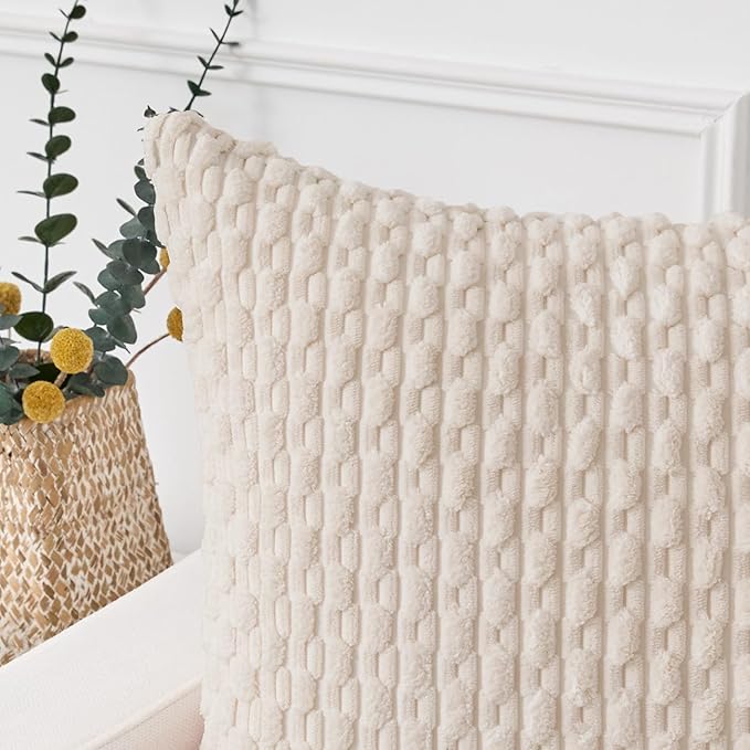 Kevin Textile 12x24 Inch Pillow Cover 1 Pack Boho Decorative Soft Striped Corduroy Lumbar Farmhouse Solid Color Accent Rectangle Cushion Case for Living Room Couch Sofa Bed, Cream White