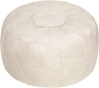 Thgonwid Unstuffed Moroccan Storage Pouf Foot Stool Ottoman Seat Handmade Faux Leather Bean Bag Floor Chair Foot Rest for Living Room, Bedroom or Balcony (Ivory White)