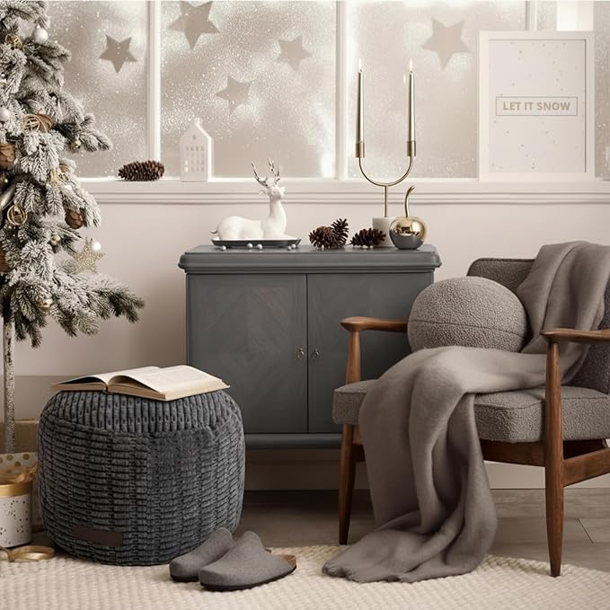 2 Pcs 20 x 15 Inch Unstuffed Ottoman Pouf Cover Corduroy Foot Rest - No Filler, Striped Foot Stool Floor Bean Bag Floor Chair Storage for Modern Farmhouse Bedroom Home Decor(Gray)