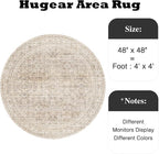 HUGEAR 4ft Round Rug Entryway Rugs Machine Washable Beige Hallway Area Rug 4x4 Small Circle Floral Low Pile Carpet Vacuumable Throw Rug Living Room Laundry Entrance Non Slip Soft Lightweight
