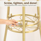 LASZOLA 3 Tier Gold Metal Plant Stand for Multiple Large Planters Indoor Outdoor Organizer, Heavy Duty Tall Flower Stand for Corner Patio Bathroom Office, Modern Sturdy Vertical Iron Rack, Cat Proof