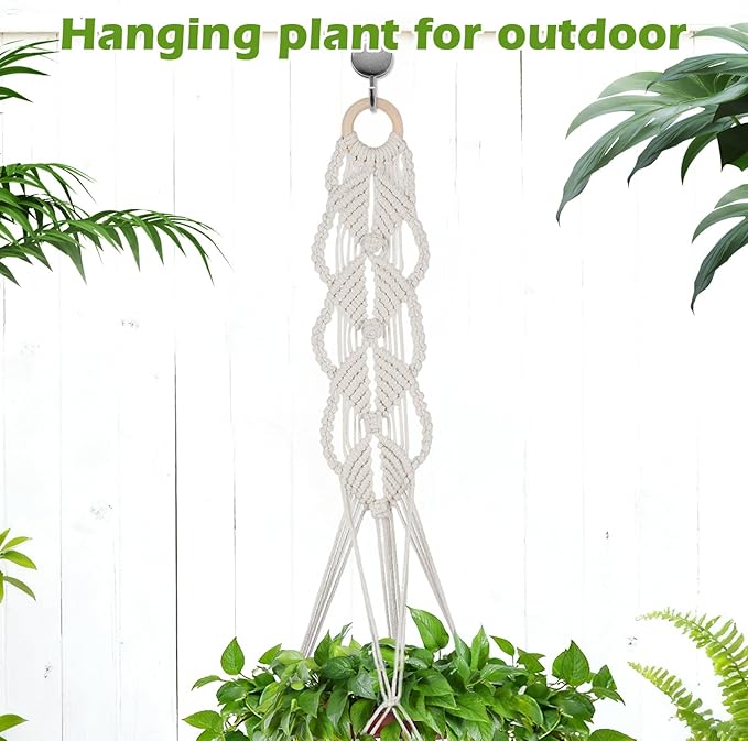 Set of 2 Boho Macrame Plant Hanger, 37 Inch Extra Long Plant Hangers Indoor, Hanging Plant Holder for Indoor Plants, Macrame Pot Holder, Hanging Macrame Basket Indoor Garden Decor