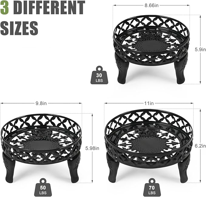 3 Pack Metal Plant Stands Indoor Outdoor, Heavy Duty Iron Flower Pot Stand for Multiple Plants, Rustproof Low Round Plant Holder for Garden, Patio, Home