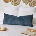 Kevin Textile 14x36 Inch Long Lumbar 1 Pack Boho Decorative Throw Pillow Cover Soft Striped Corduroy Rectangle Cushion Case Farmhouse Solid Color Accent for Living Room Couch Sofa Bed, Blue