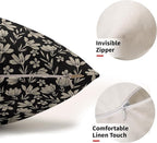 Vintage Flower Lumbar Pillow Covers 12x20 Set of 2 Rustic Old Style Cute Small Floral Black Cream Decorative Throw Pillows Outdoor PillowCase Farmhouse Linen Long Cushion Case Decor for Sofa Couch Bed