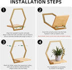 3 Pack Solid Wood & Heavy Duty Metal Wall Plant Stands,9inch Natural Wood Shelf, Boho Arch Hanging Planter for Indoor 25 LB Load for Plants, Flowers, Herbs Golden