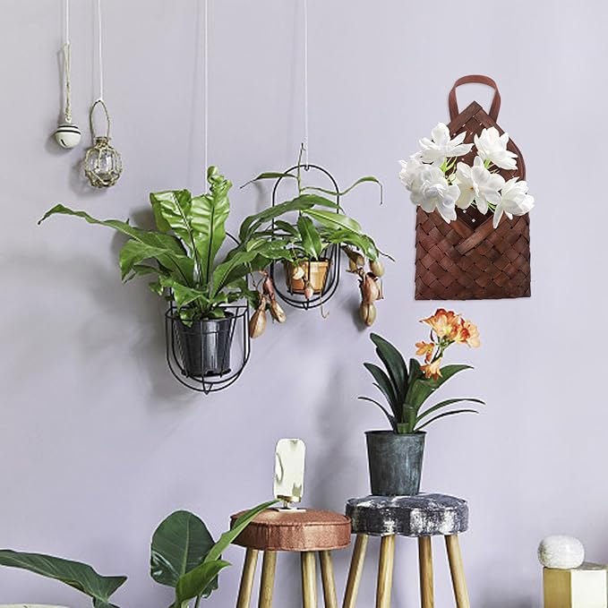 Luxshiny Rustic Style Woven Wall Storage Basket 12.20X6.69X2.55In Hanging Organizer for Flowers Plants Kitchen Bathroom Decorative and Versatile Storage