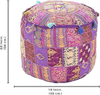 Aakriti Gallery Indian Pouf Footstool Ethnic Embroidered Pouf Cover, Indian Cotton Round Pouffe Ottoman Pouf Cover Pillow Ethnic Decor Art - Cover Only (Purple, 22x14)