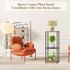 KMOTASUO 3 Tier Tall Plant Stands Indoor, 31 Inch Metal Wood Corner Plant Stand for Indoor Plants, Square Flower Pot Holder Shelf Display Rack for Balcony Garden Patio Living Room(Rustic Brown)