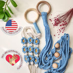 Set of 2 Macrame plant hanger with Daisies & Beads | Hanging plant holder Macrame Plant hangers outdoor and indoor hanging planters Plant stand indoor Boho Decor hanging planter stand (Cloudy Day)
