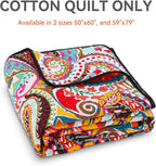 Qucover Cotton Quilted Throw Blanket, Soft Boho Quilt 59"x79", Bright Colorful Red, Orange, Pink and Blue Reversible Paisley Lightweight Quilts for Couch Sofa Beds
