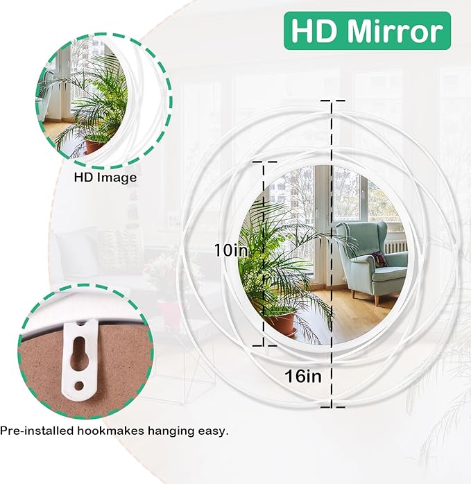 Wall Mirror Modern Metal Frame Arts Circle Mirror for Wall Decorative Home Living Room Balcony Bedroom Bathroom Hallway Farmhouse Entryway Gold 16” x 16”