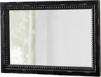 Rustic Black Mirror with Beaded Detailing 29 X 20 Inch, Wall Hanging Distressed Wood Frame Rectangular Gothic Wall-Mounted Mirrors for Living Room Bathroom Entryway, Horizontal or Vertical