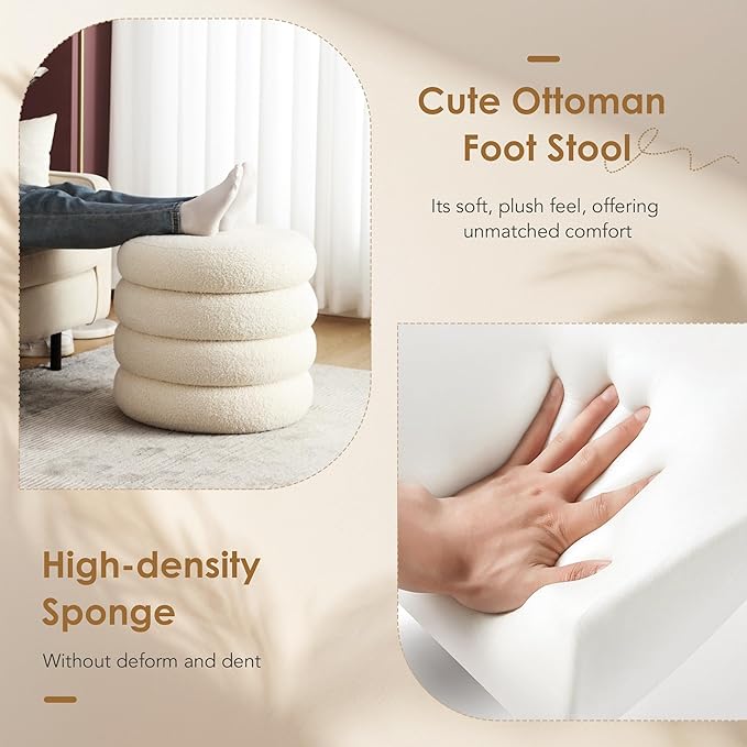 Flouki 19.5" Storage Ottoman Round, Vanity Stools for Bedroom, Entryway Ottoman for Console Table, Ottoman Stool for Girls Women, Foot Stool for Living Room Set of 2, Sherpa Off-White