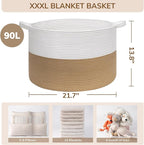 INDRESSME XXXLarge Jute Rope Basket 21.7" x 21.7" x 13.8" Woven Baby Laundry Baskets for Blankets Toys Storage Basket with Handle Comforter Cushions Storage Bins Thread Laundry Hamper