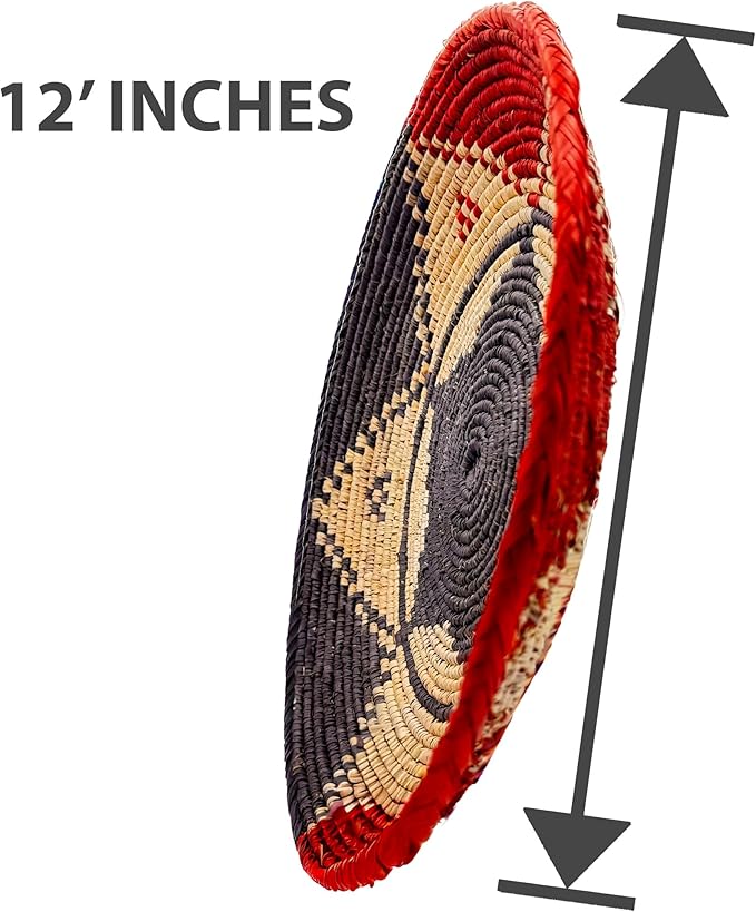Grain Wares Boho 12 in Handwoven Date Palm Leaf Wall Basket Decor, Ember Star Pattern, Adhesive Strips Included, 1 Basket